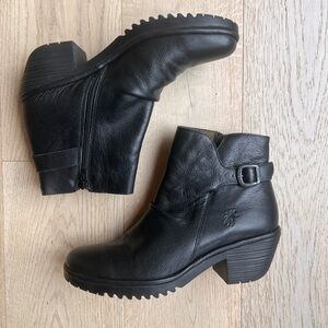 FLY London Women's Black Leather Ankle Boots UK 41 US 10-10.5